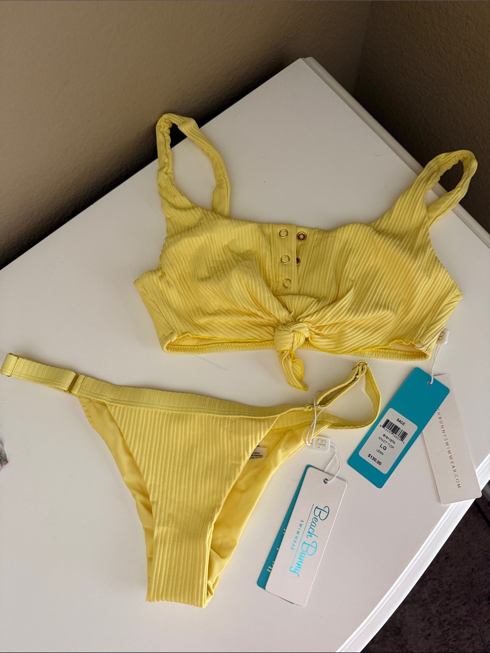 Beach Bunny Sunny Yellow Ribbed Tie-Front Bikini